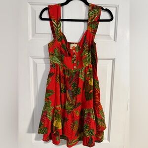 FARM Rio Red Tropical Print Mini Dress with Wooden Buttons